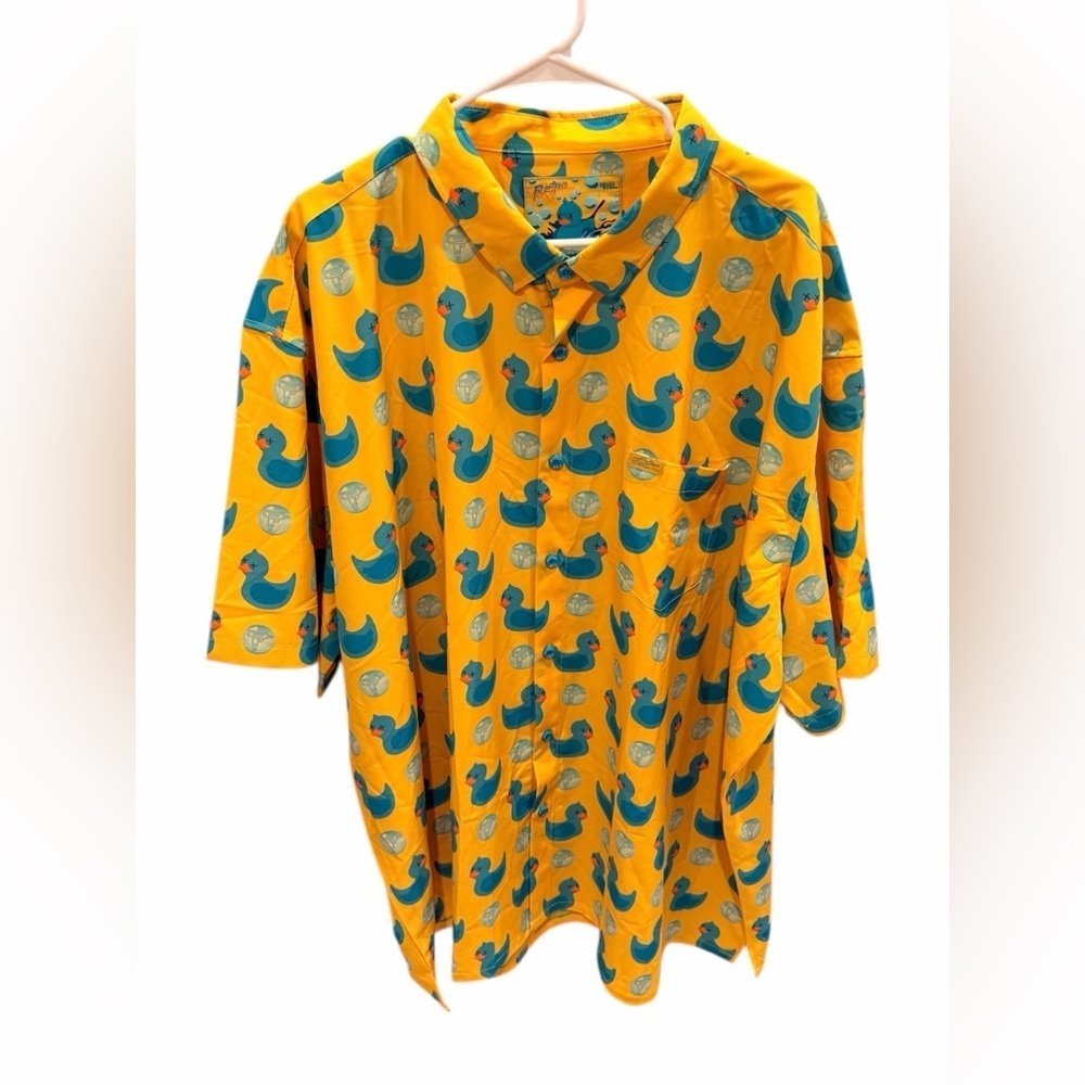 Retro Rifle Killer Duck Button Down Shirt Yellow Blue Size 4XL